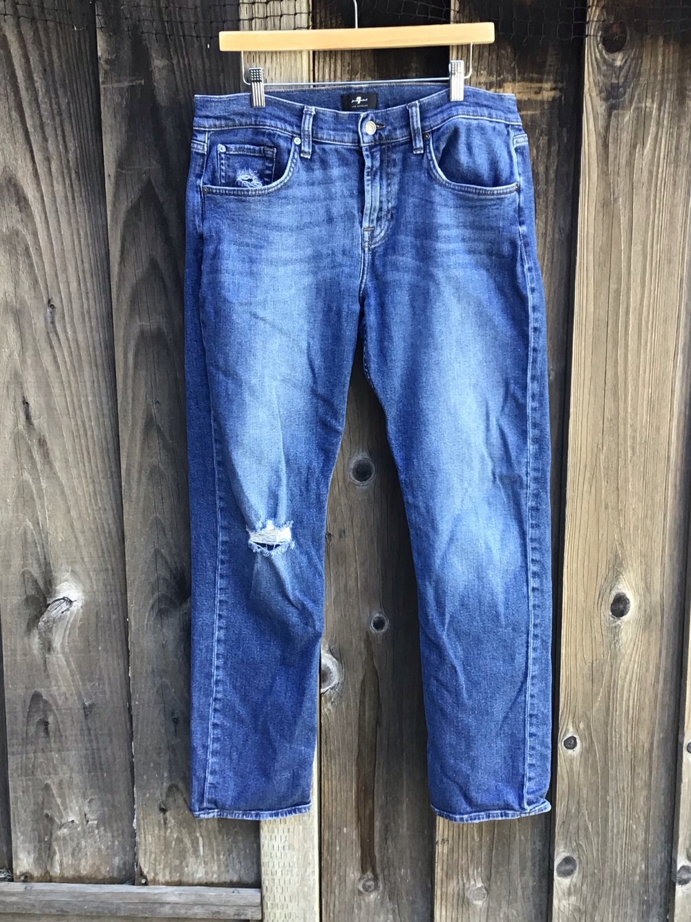 7 For All Mankind The Straight Jeans Mens 34 (35x32) Blue Distressed Denim Pants
